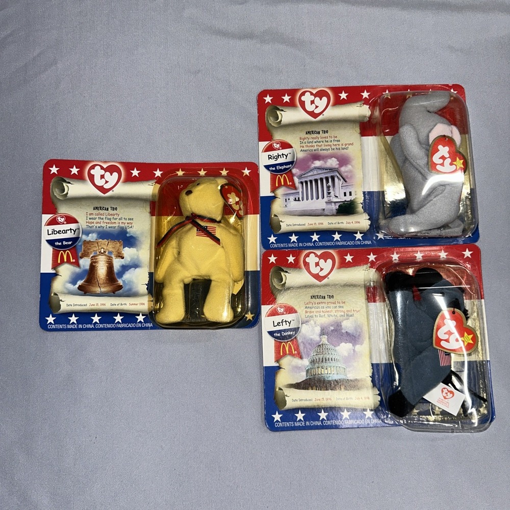 TY MCDONALDS SET OF 3 2000 AMERICAN TRIO BEANIE BABIES Libearty Righty Lefty
